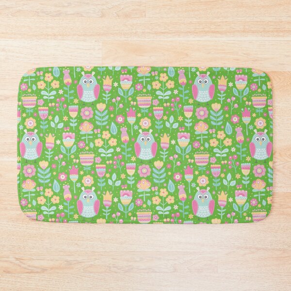 Item preview, Colorful owls and flowers, for owls lovers, owl bird lover - Aesthetic Pattern - Vivid Green designed and sold by PattyTheGecko.