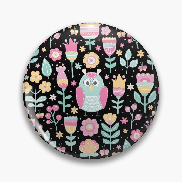 Item preview, Colorful owls and flowers, for owls lovers, owl bird lover - Aesthetic Pattern - Black designed and sold by PattyTheGecko.