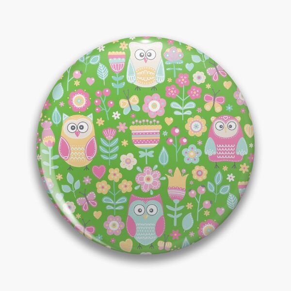 Item preview, Colorful owls and flowers, for owls lovers, owl bird lover - Aesthetic Pattern - Vivid Green designed and sold by PattyTheGecko.