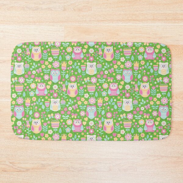 Item preview, Colorful owls and flowers, for owls lovers, owl bird lover - Aesthetic Pattern - Vivid Green designed and sold by PattyTheGecko.