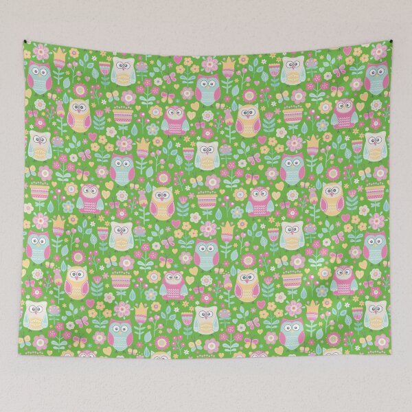 Item preview, Colorful owls and flowers, for owls lovers, owl bird lover - Aesthetic Pattern - Vivid Green designed and sold by PattyTheGecko.