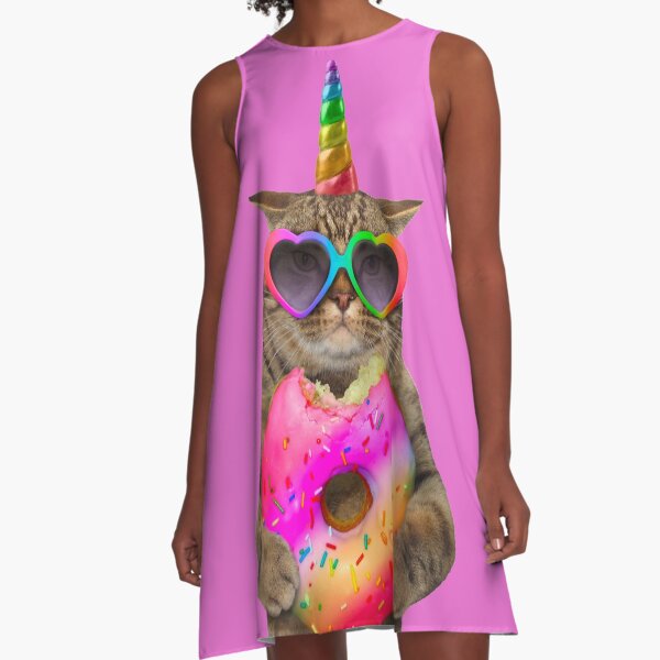 ❤️ cat funny unicorn rainbow A-Line Dress