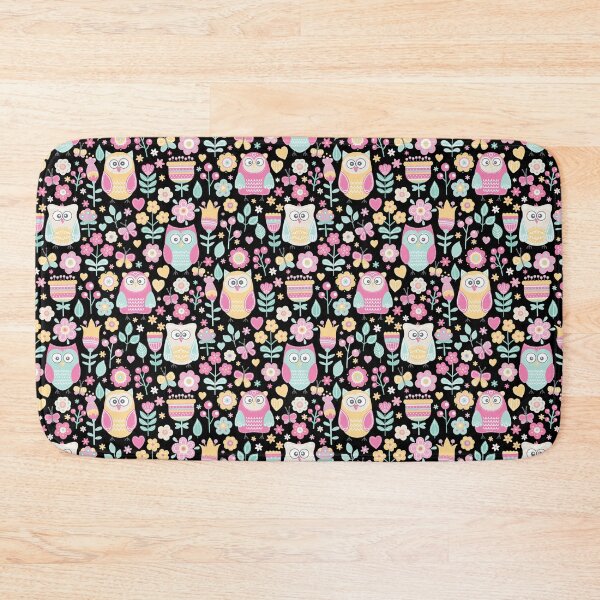 Item preview, Colorful owls and flowers, for owls lovers, owl bird lover - Aesthetic Pattern - Black designed and sold by PattyTheGecko.