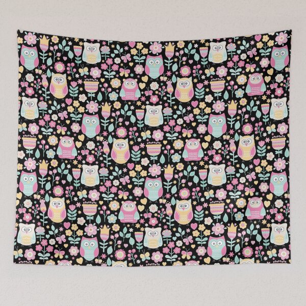 Item preview, Colorful owls and flowers, for owls lovers, owl bird lover - Aesthetic Pattern - Black designed and sold by PattyTheGecko.