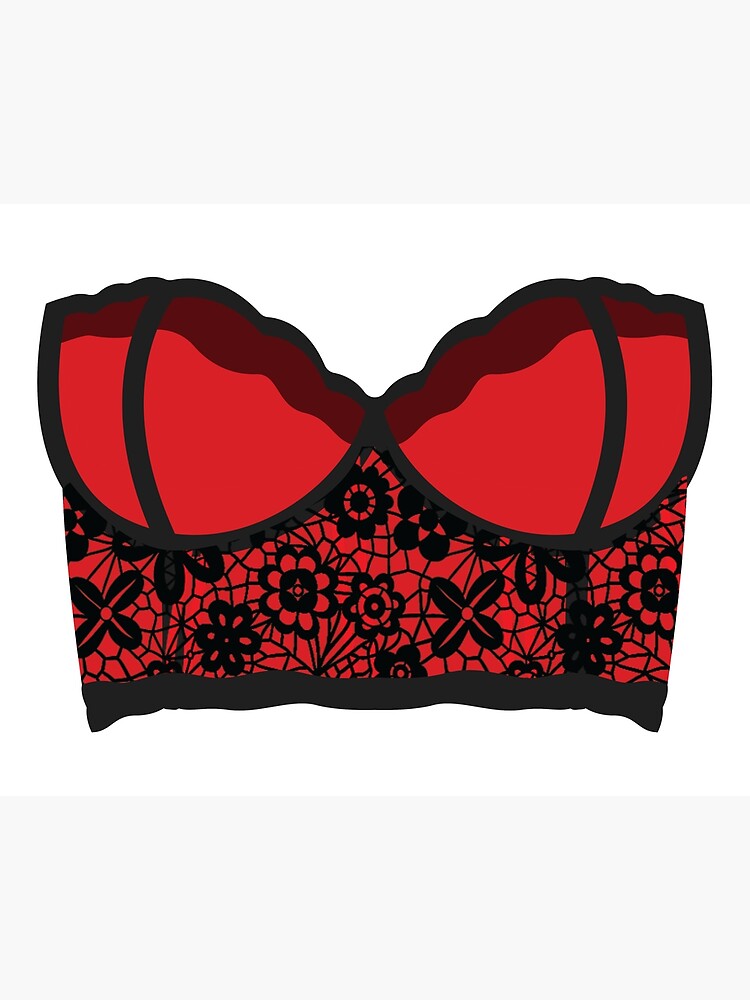 Red Bra With Black Lace Flower Pattern Art Board Print for Sale