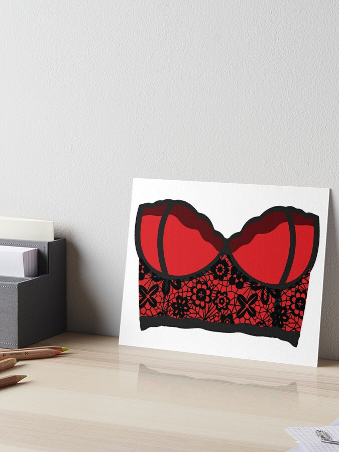 Red Bra With Black Lace Flower Pattern Art Board Print for Sale by  blacklittlemoon