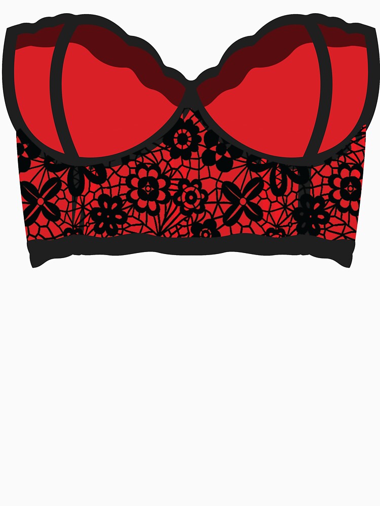 Red Bra With Black Lace Flower Pattern Essential T-Shirt for Sale