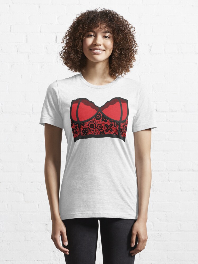 Red Bra With Black Lace Flower Pattern Essential T-Shirt for Sale by  blacklittlemoon