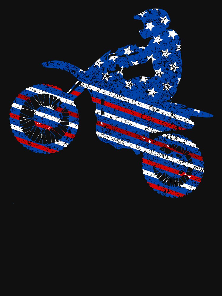 Dirt Bike USA Flag _ Stars Stripes Motorcross Motorbike T Shirt - Limotees
