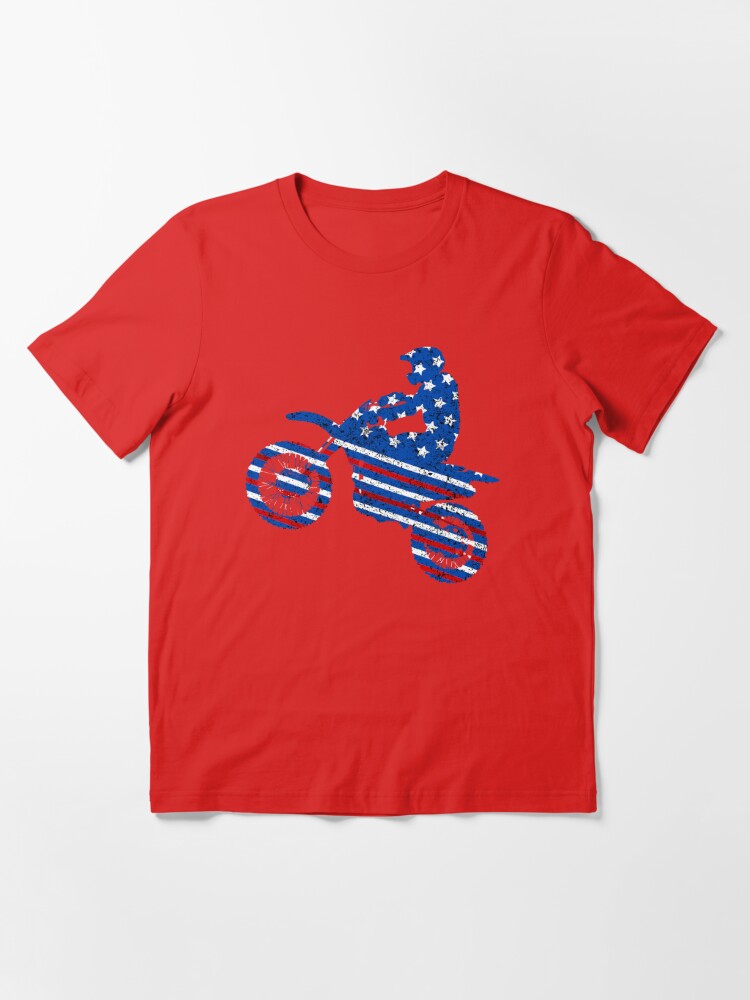 Dirt Bike USA Flag _ Stars Stripes Motorcross Motorbike T Shirt - Limotees