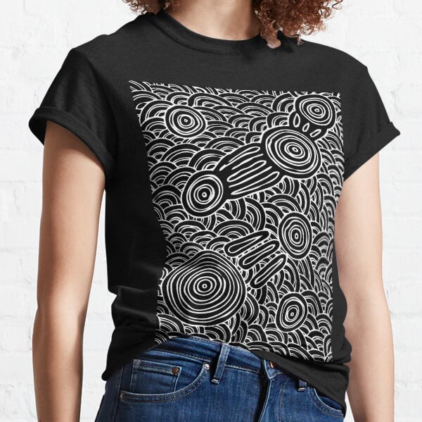 Authentic Aboriginal Art - Meeting Places B&W Classic T-Shirt