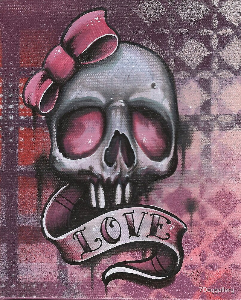 "love skull girly cute skull tattoo style" by 7Daygallery | Redbubble