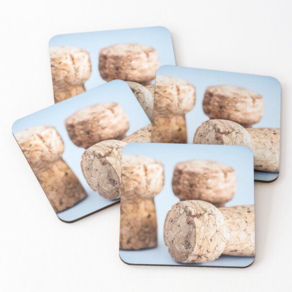 Item preview, Close-up group of three clean beer corks stack of bottle stopper in studio on blue background designed and sold by Grégory DUBUS.