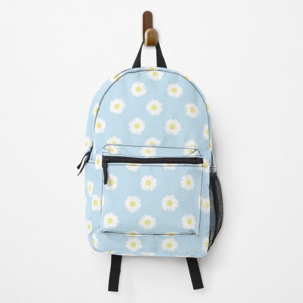 Custom Name Blue Daisy Floral Checkered Backpack Retro 