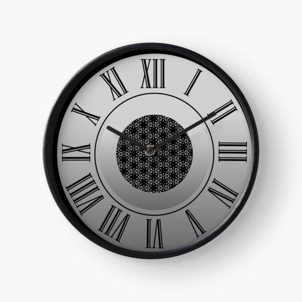 Elegant Black and Silver Pattern with Hexagonal Circles Clock