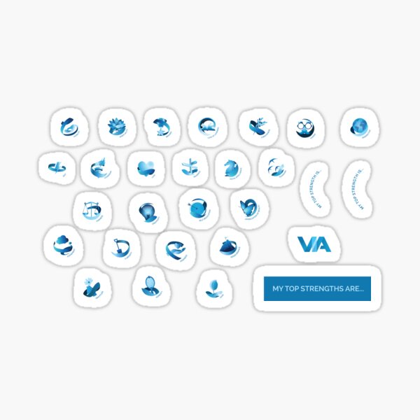 via-character-strengths-icons-and-titles-sticker-for-sale-by