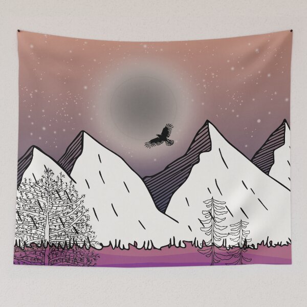 Artikelvorschau, Wanderlust Berge Rosa Himmel Mond entworfen und verkauft von RanitasArt.