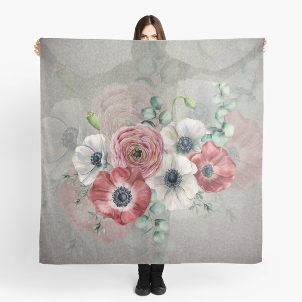 Watercolor Anemone Collection: Red and White Scarf