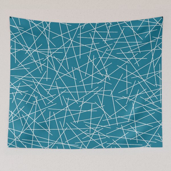 Item preview, Seamless pattern of random simple lines, gray abstract geometric lines on blue background designed and sold by mashmosh.
