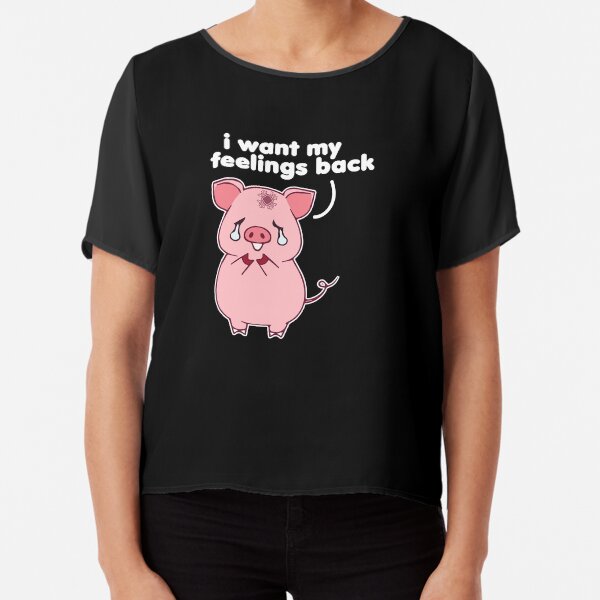 I want my feelings Back, Cute Pig With Brain Implant Chip Crying for his feelings and memories Chiffon Top