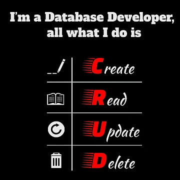 Artwork thumbnail, I’m a Database Developer, all what I do is CRUD, light text, SQL, NoSQL, Software Engineer, Computer Science, Programming Humor by Max-Wear