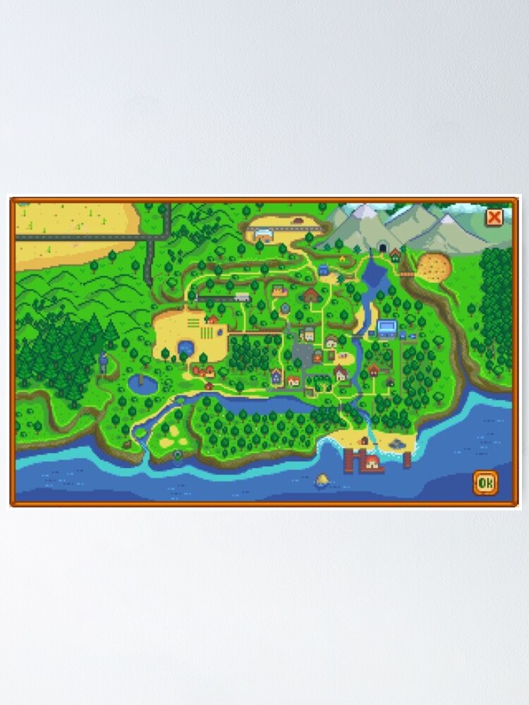 Stardew Valley Map Poster By Junimos Redbubble