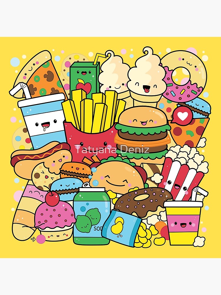 Food Doodle Food Cute Characters Clipart Pizza Burger Ice 