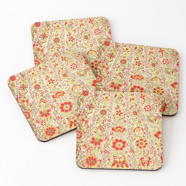 Item preview, VERTICAL RED FLORAL STRIPES,GREEN LEAVES,  Anique Chinese Flowers  designed and sold by BulganLumini.