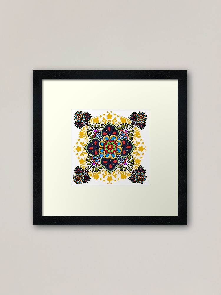 Mexican Talavera Flower Framed Art Print By Madcocreative Redbubble
