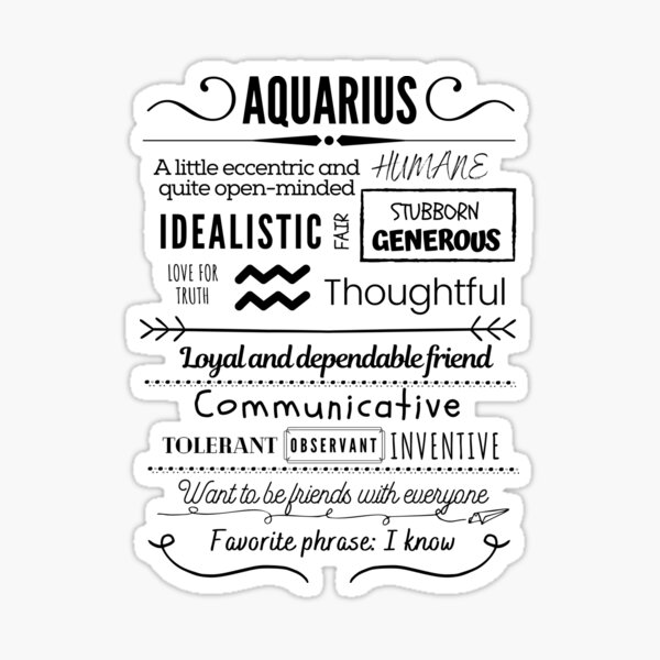 Aquarius Zodiac Sign Facts BW Sticker