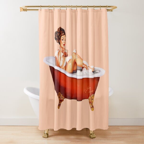 Bathtub Pinup Girl Enjoying A Drink Shower Curtain