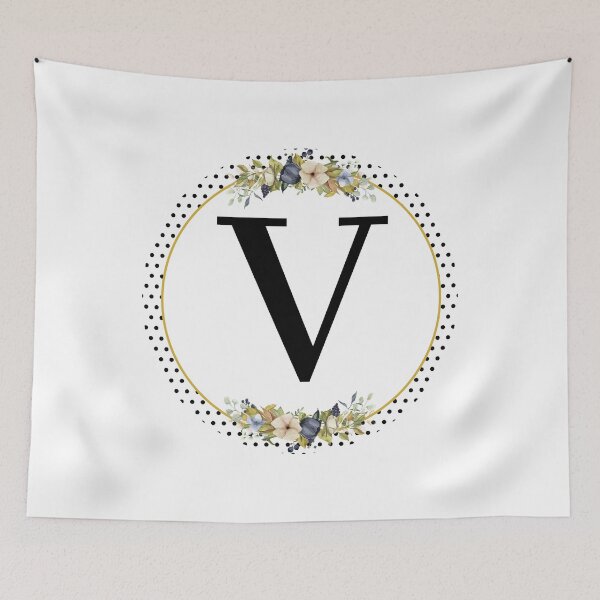 Item preview, Polka Dots Floral Wreath Bouquet Arrangement Monogram Letter V designed and sold by TheFamilyVan.