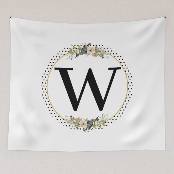 Item preview, Polka Dots Floral Wreath Bouquet Arrangement Monogram Letter W designed and sold by TheFamilyVan.