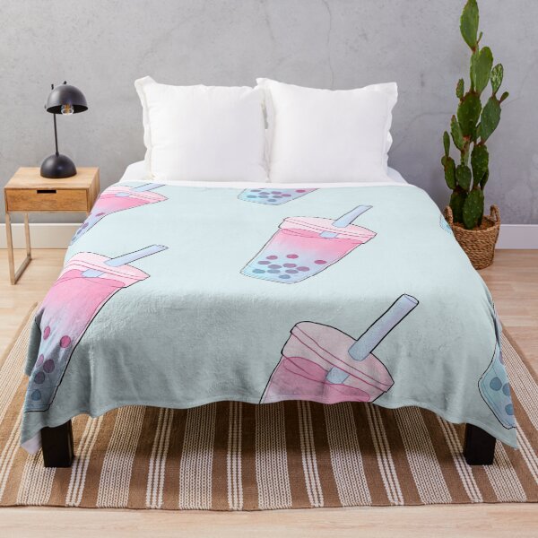 Pink and Blue Bubble Tea Throw Blanket