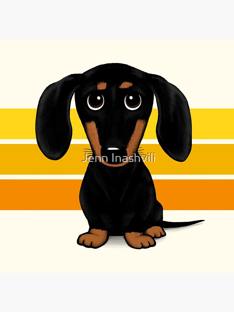 Cute Black and Tan Smooth Coated Dachshund Cartoon Dog by ShortCoffee