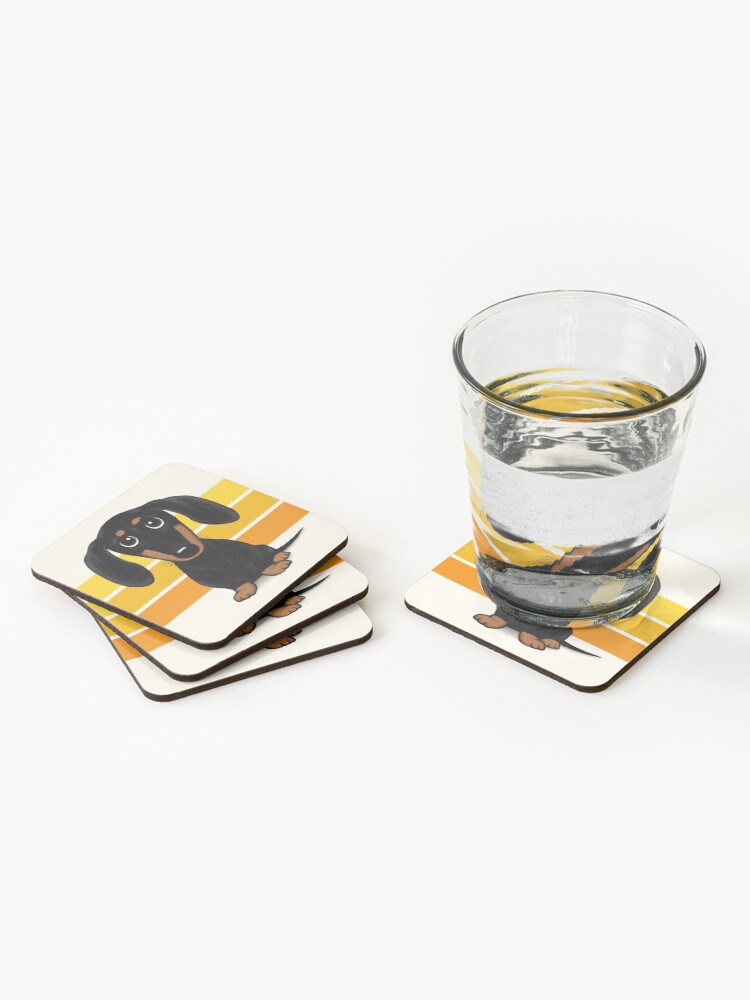 Alternate view of Cute Black and Tan Smooth Coated Dachshund Cartoon Dog Coasters (Set of 4)