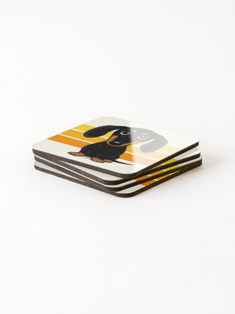 Alternate view of Cute Black and Tan Smooth Coated Dachshund Cartoon Dog Coasters (Set of 4)