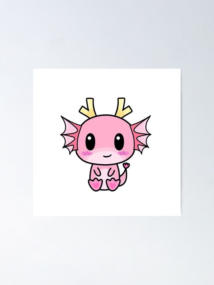 Poster Joli Bebe Dragon Rose Kawaii Par Pbanjelly Redbubble