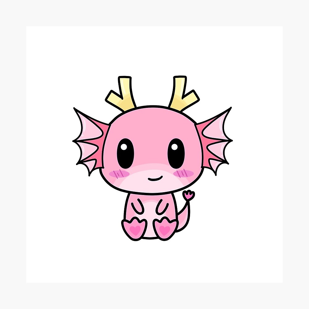 Cute Kawaii Pink Baby Dragon Poster By Pbanjelly Redbubble