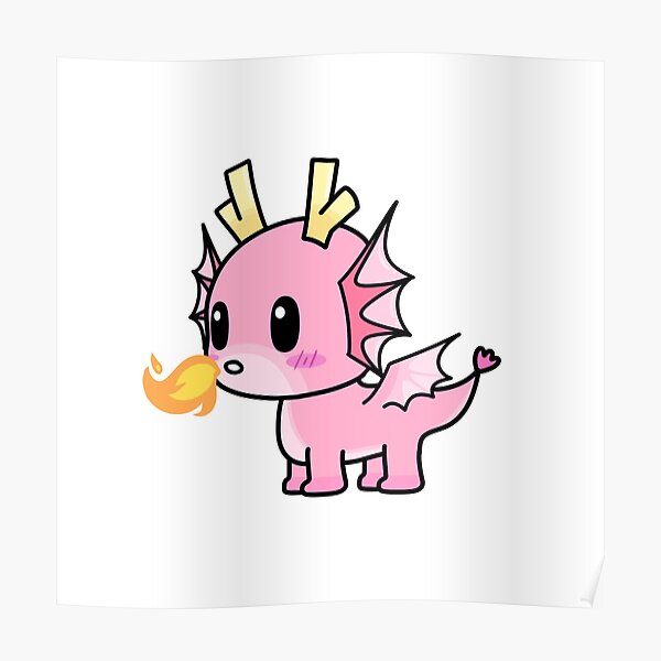 Cute Kawaii Baby Pink Dragon Poster By Pbanjelly Redbubble