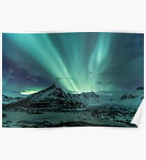 Aurora Borealis over glacier Poster