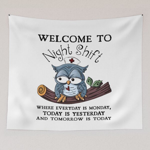 Item preview, welcome to night shift where everyday is monday today is yesterday and tomorrow is today designed and sold by JonesErin.