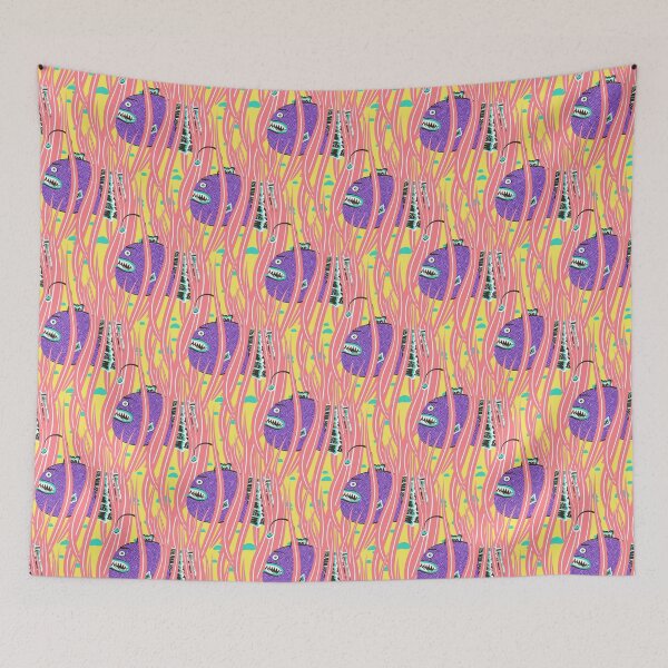 Item preview, Cute Deepwater anglerfish, Purple on yellow background designed and sold by Alex  Blud.