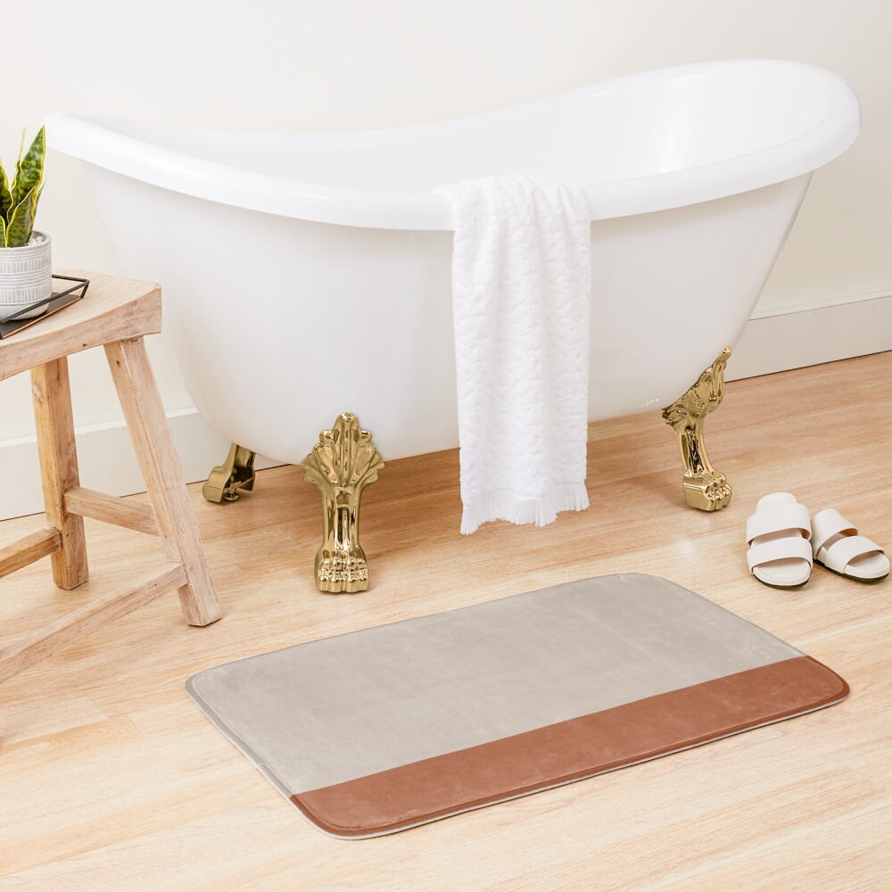 Minimalist Color Block Cuffed Solid in Putty and Clay Rust Terracotta Bath Mat