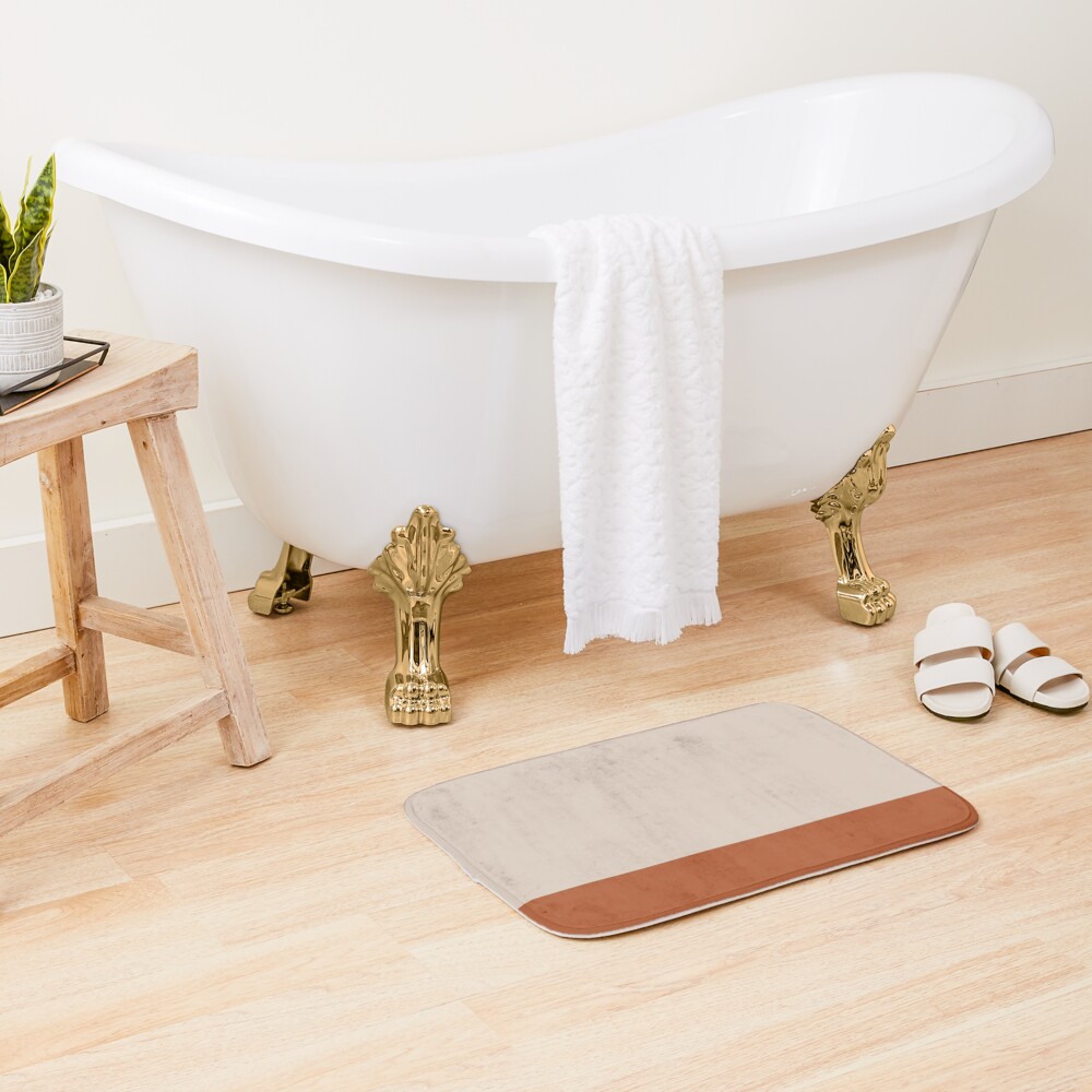 Minimalist Color Block Cuffed Solid in Putty and Clay Rust Terracotta Bath Mat