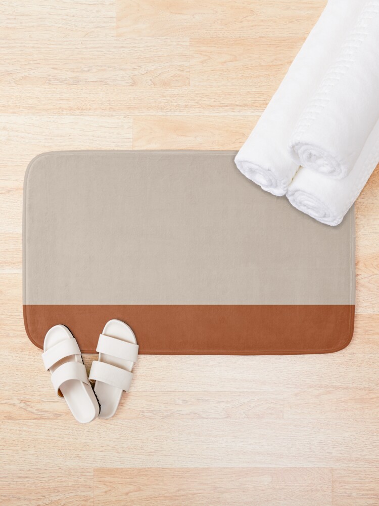 Alternate view of Minimalist Color Block Cuffed Solid in Putty and Clay Rust Terracotta Bath Mat