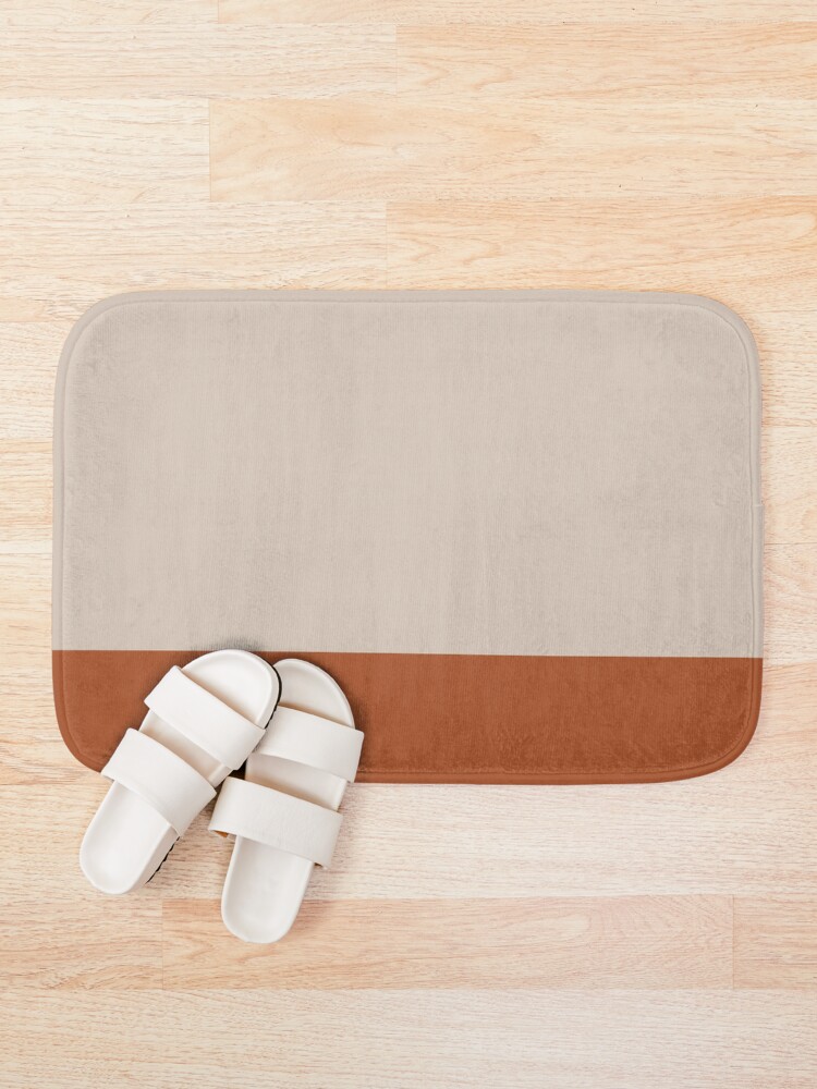 Alternate view of Minimalist Color Block Cuffed Solid in Putty and Clay Rust Terracotta Bath Mat