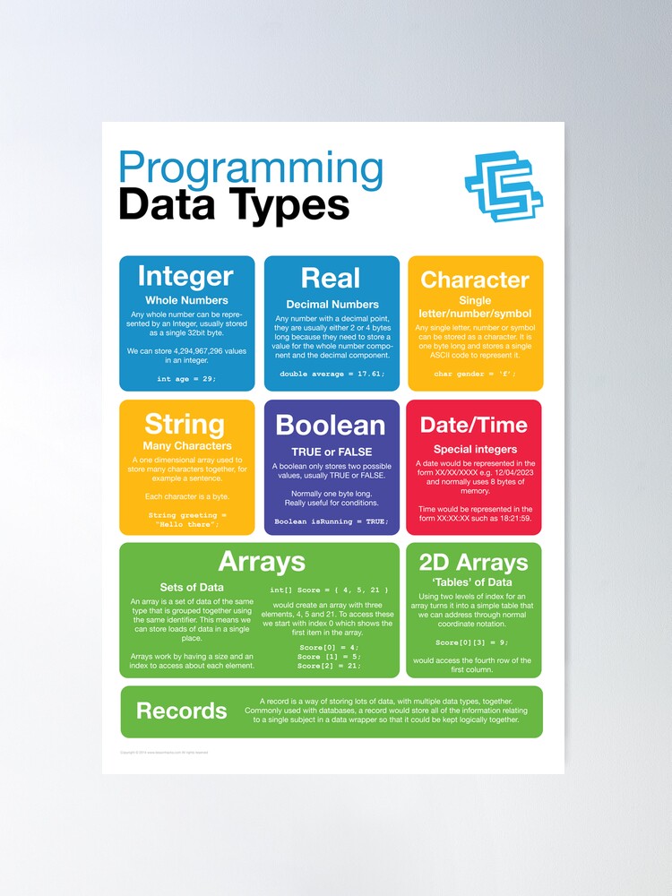 Alternate view of Programming Data Types (Coding Literacy) Poster