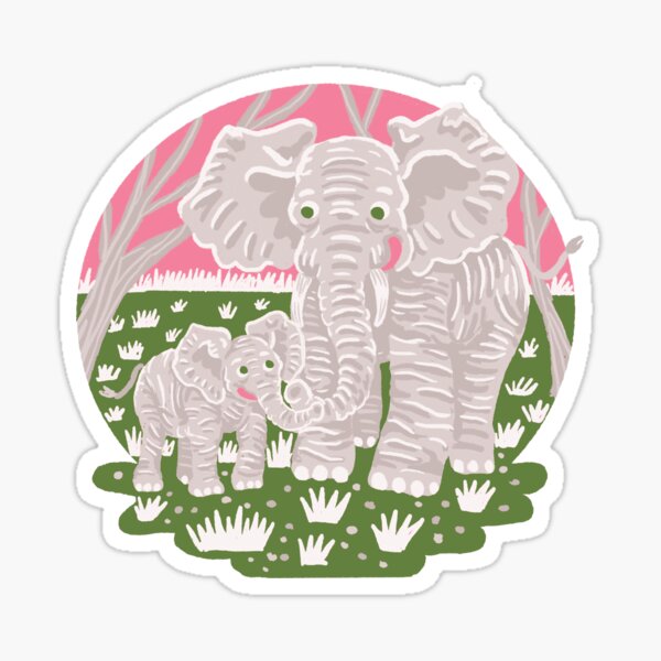 Baby Elephant and Mother Sticker