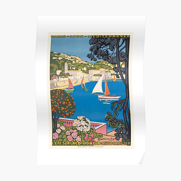 1926 FRANCE Summer On The Cote D'Azur Travel Poster Poster